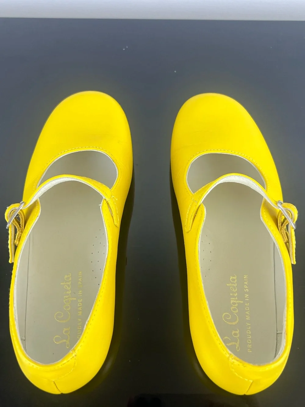 La Coqueta Kids Girls Leather Mary Jane Shoes, Yellow, 34 EU